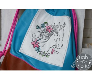 Stickdserie - Blumen Pferde Line Art